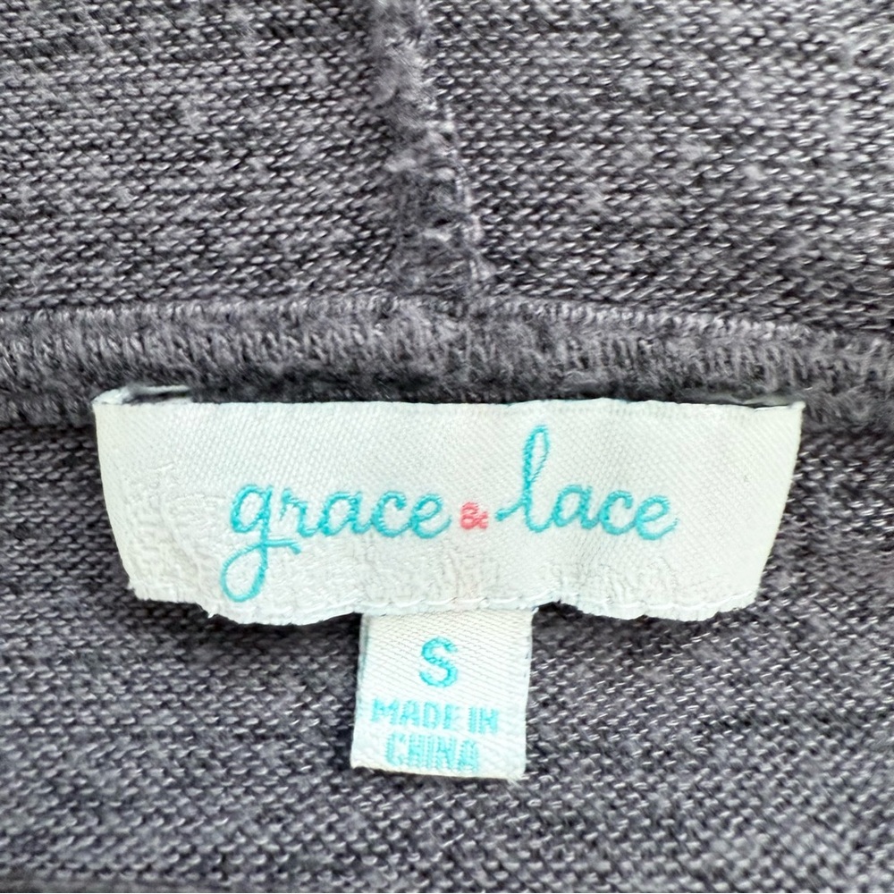 Grace & Lace dark gray hooded open front cardigan sweater size Small -Thumbholes - Picture 4 of 8